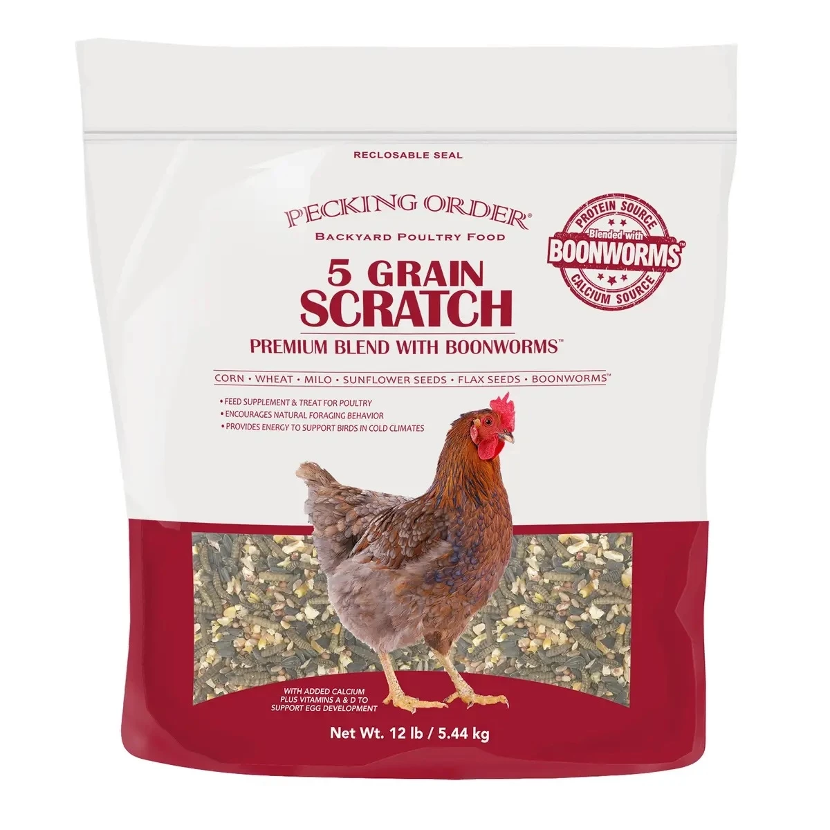 Pecking Order 5 Grain Scratch With Boonworm - 12 lb. 1 Pecking Order 5 Grain Scratch With Boonworm - 12 lb.