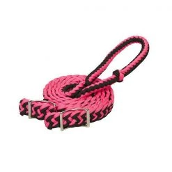 Weaver Leather Braided Nylon Barrel Reins, Black/Hot Pink
