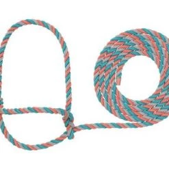 Weaver Cattle Rope Halter, Coral/Gray/Teal