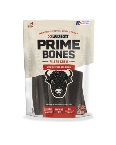 Prime Bones Rawhide-Free Medium Dog Filled Chew With Pasture-Fed Bison 1 Prime Bones Rawhide-Free Medium Dog Filled Chew With Pasture-Fed Bison