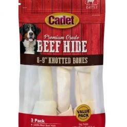 Cadet 8” – 9” Beef Hide Knotted Bones – 3 Pack